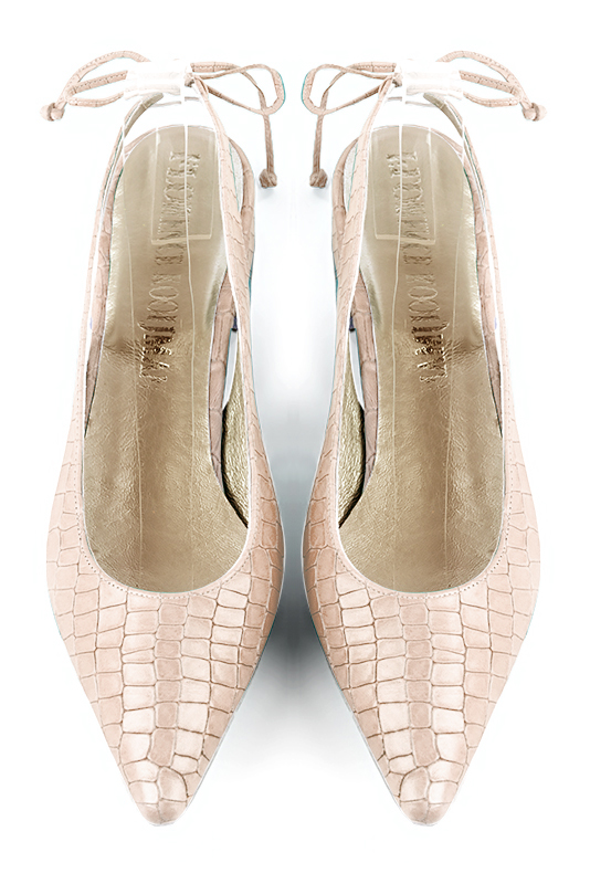 Powder pink women's slingback shoes. Pointed toe. Flat flare heels. Top view - Florence KOOIJMAN